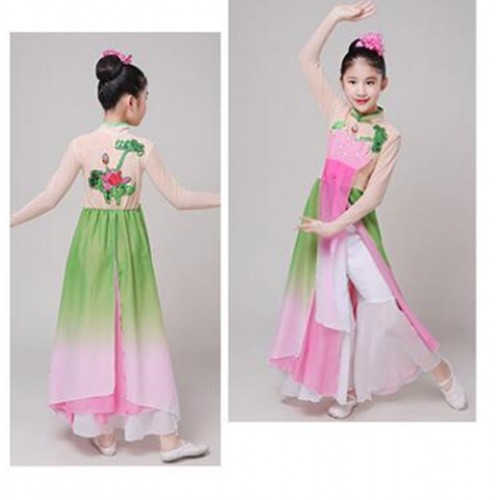 Girls kids chinese folk dance costumes fairy ancient classical dance dress umbrella fan dance costumes